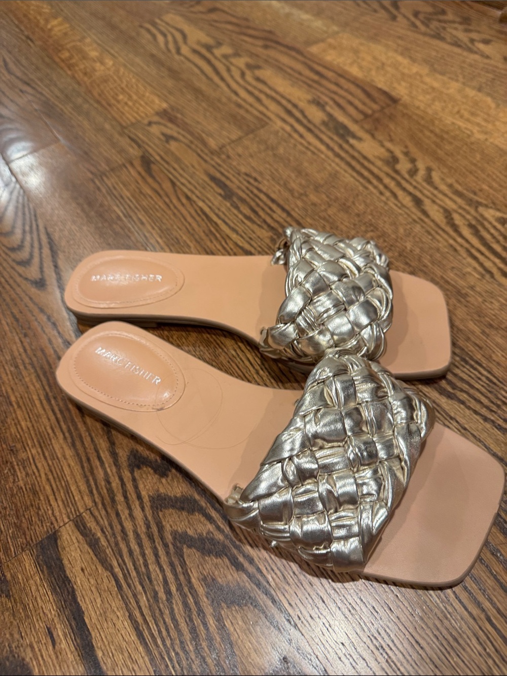 Marc Fisher Silver Braided Slide Sandals